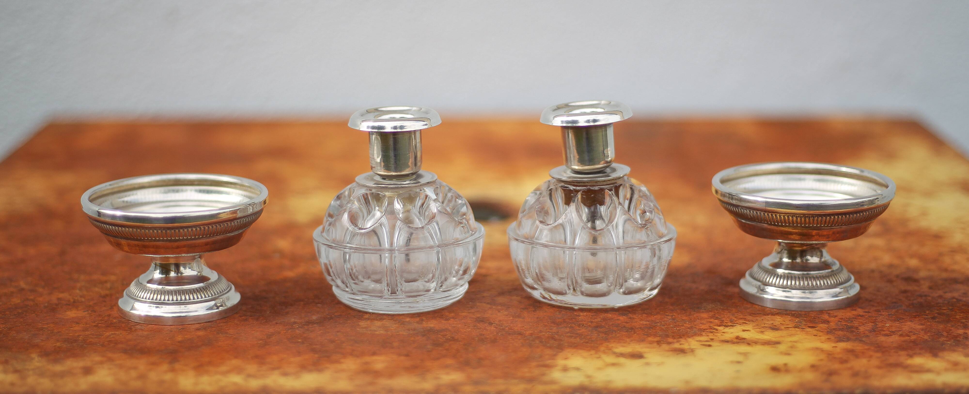 Pair of vintage silver metal flower vase candle holders, silver metal candle holder, table decoration