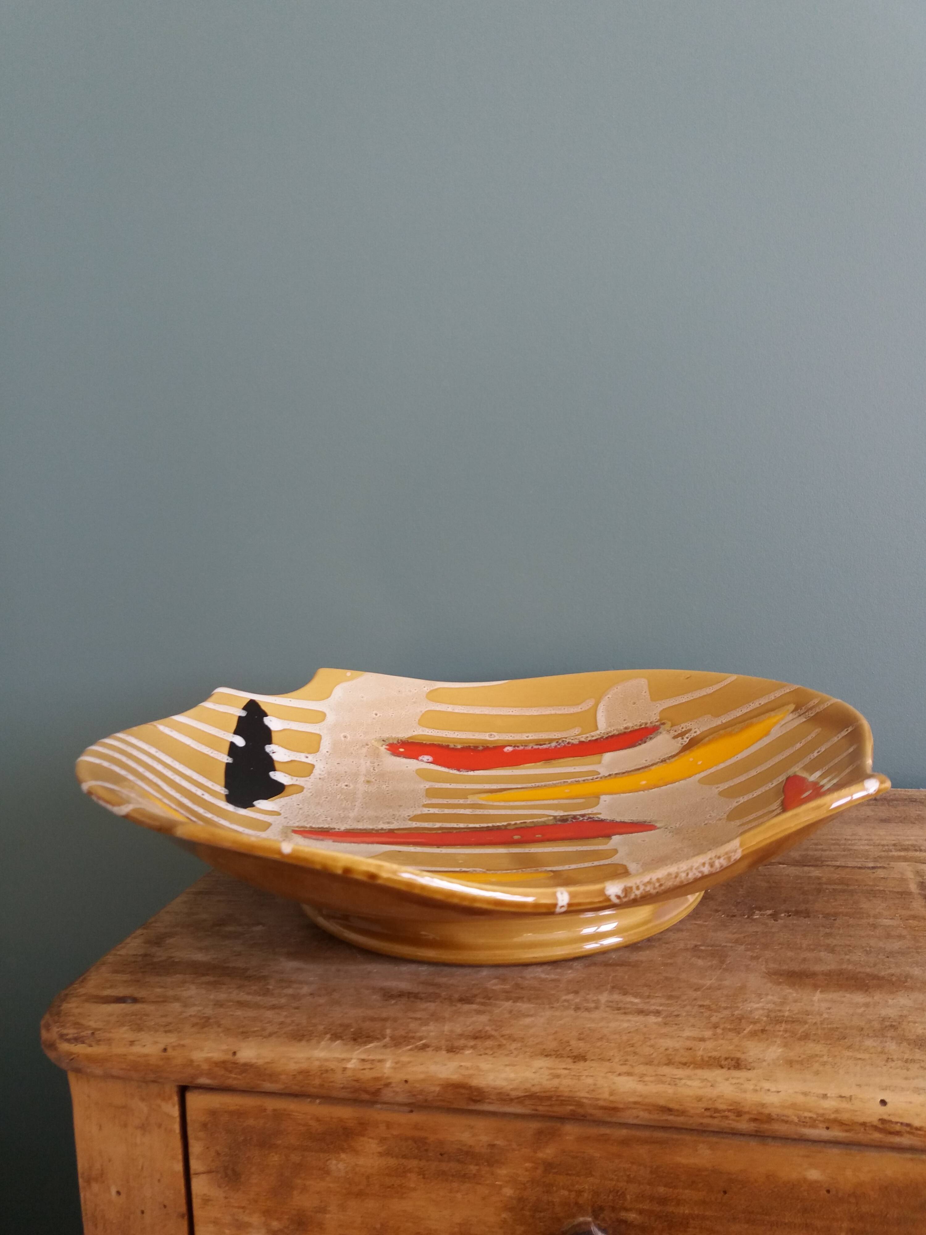 Fruit bowl, ceramic dish Vercor Vallauris style 60s 70s