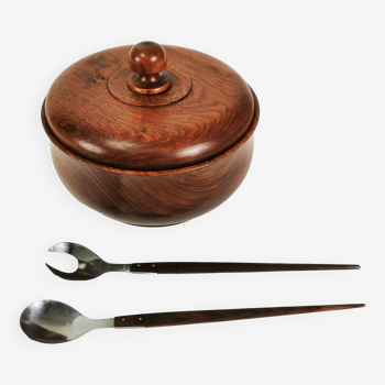 Large teak bowl and salad spoons, Denmark, 1960s