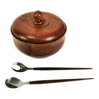 Large teak bowl and salad spoons, Denmark, 1960s