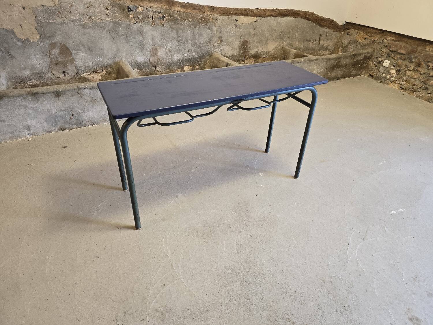 Double school desk with school bag holder