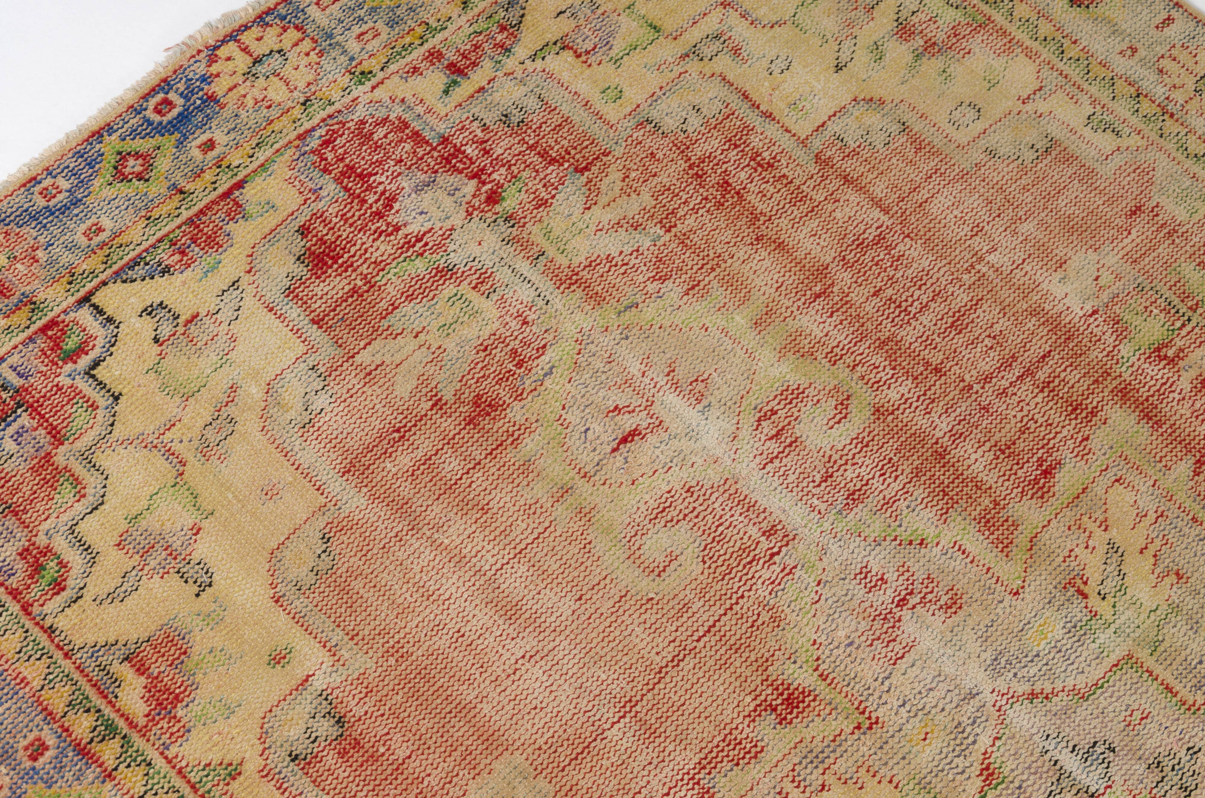 Red Oushak Vintage Carpet