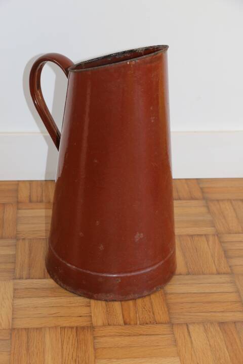 Brown enamelled steel pitcher