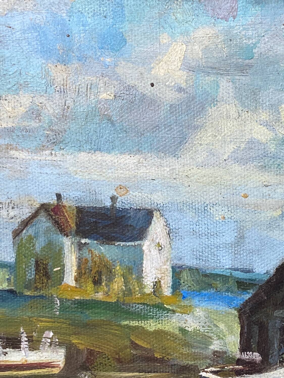 Oil on canvas, seaport scene