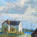 Oil on canvas, seaport scene