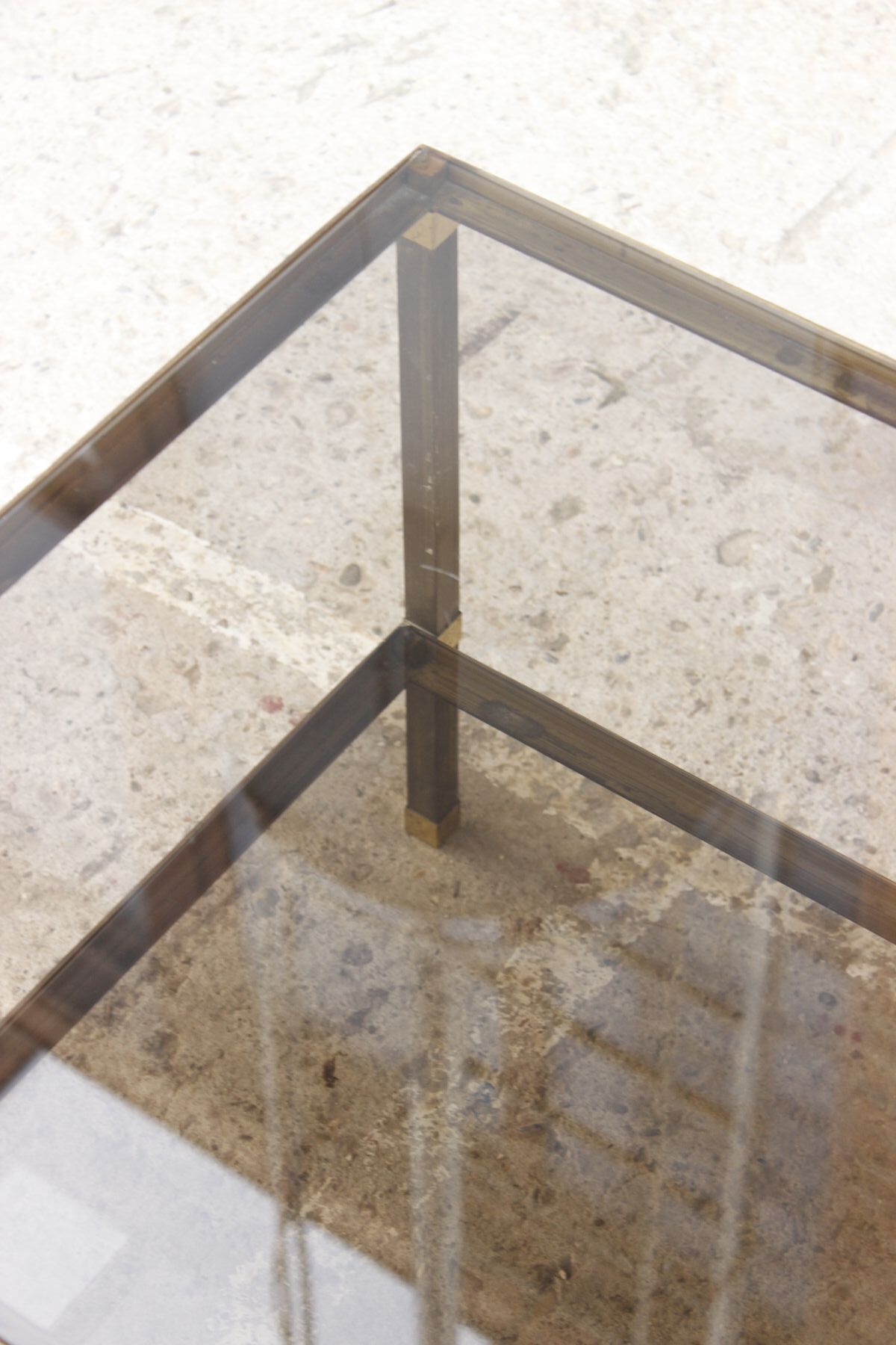 Table coffee in brass, bronze and smoked glass, France, 1950