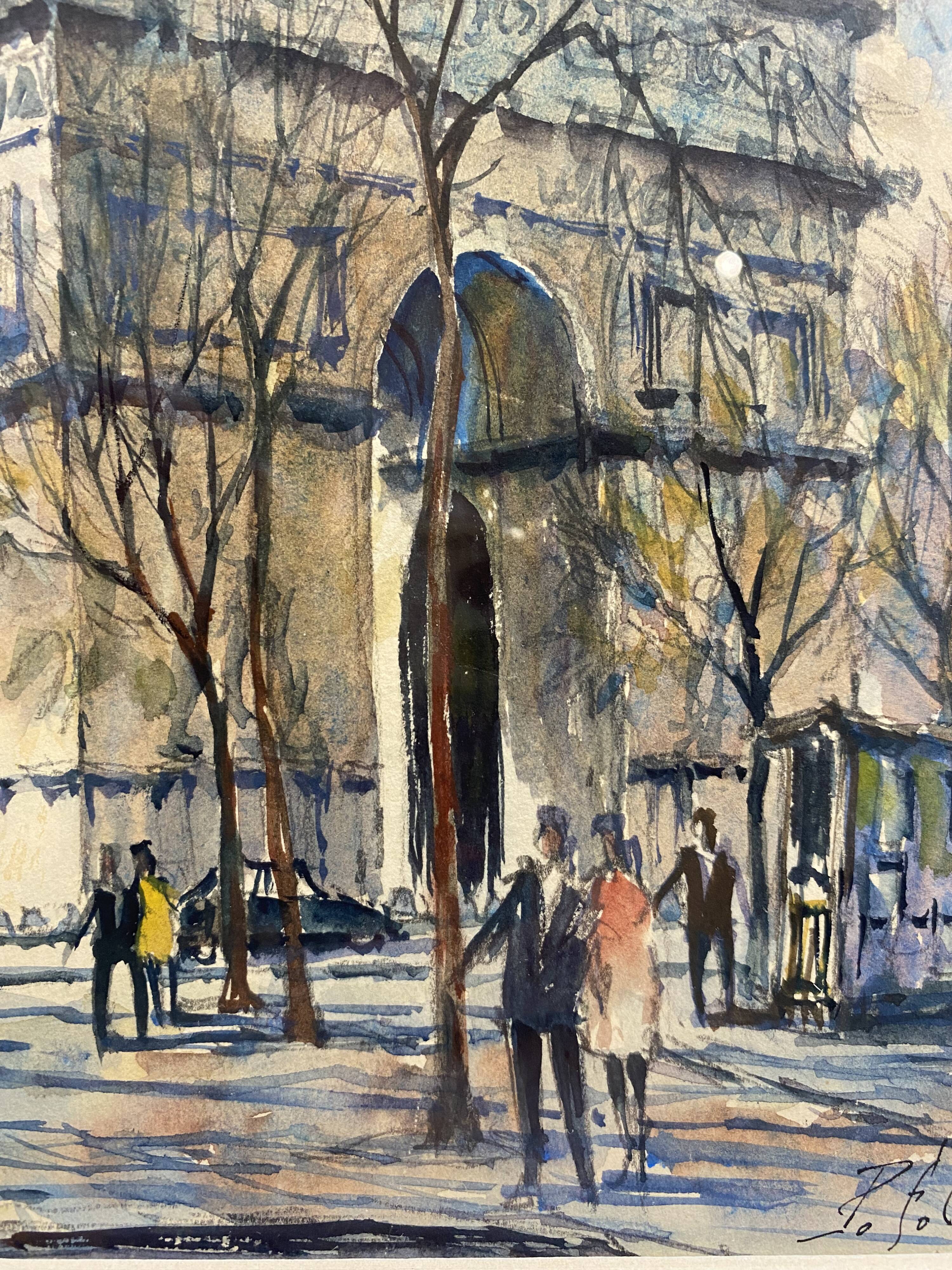 Old painting, watercolor of the signed triumphal arch, XX century