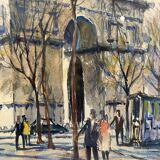 Tableau ancien , aquarelle de l´arc de triomphe signée , XX siècle
