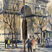 Old painting, watercolor of the signed triumphal arch, XX century