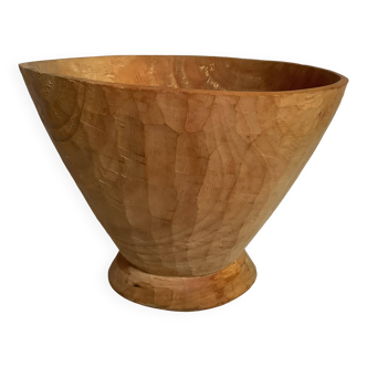 Asymmetrical basket empty pocket carved wood handcrafted