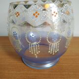 Enamelled glass ball vase decorated with beads and garlands