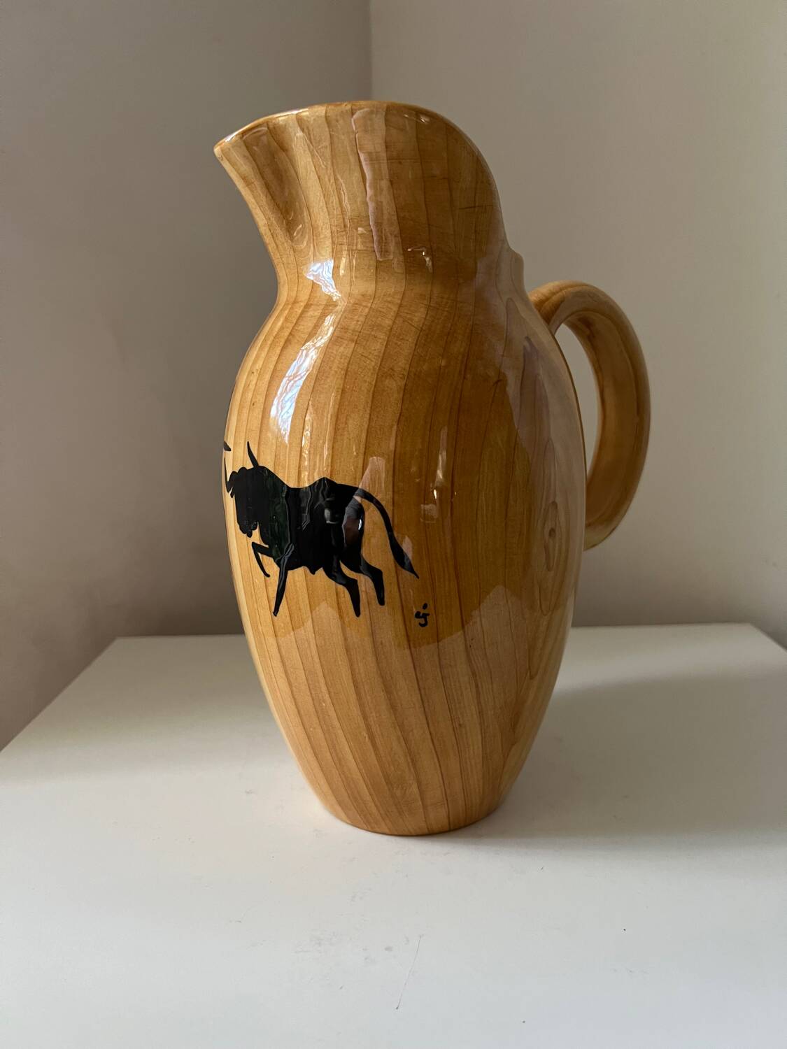 Vallauris Grandjean Jourdan pitcher with wood effect, 1950