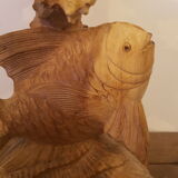 Wood carving duo of fish