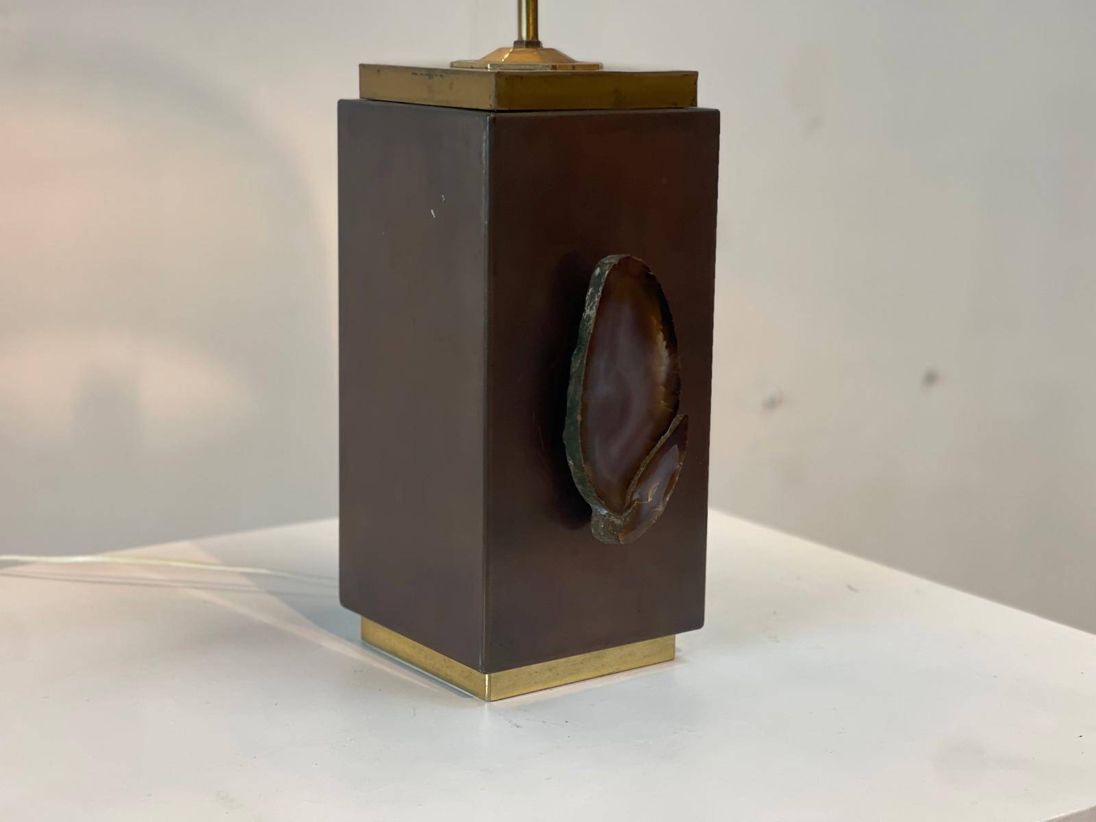 Vintage brass agate table lamp, 1970s