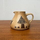 Mid-century German ceramic studio pitcher with owl motif by Heinz Theo Dietz, 1960s.