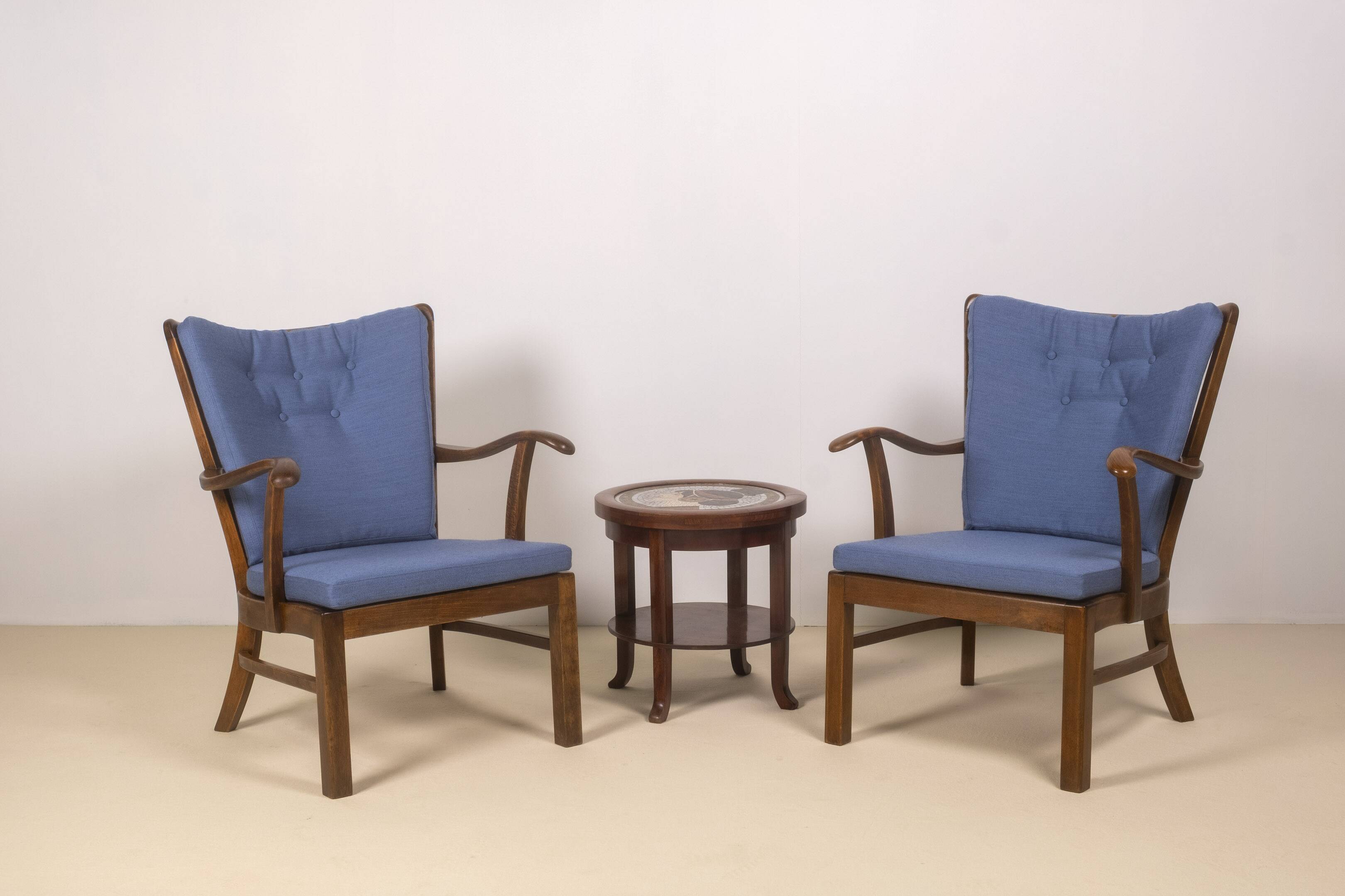 1940s Lounge Chairs by Tyge Hvass, Model 1628 for Fritz Hansen, Denmark