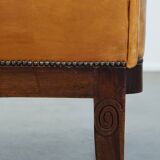 Restored antique Art Deco sheep leather armchair