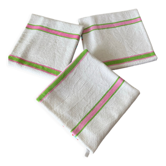 Antique tea towels in linen and cotton fancy patterns