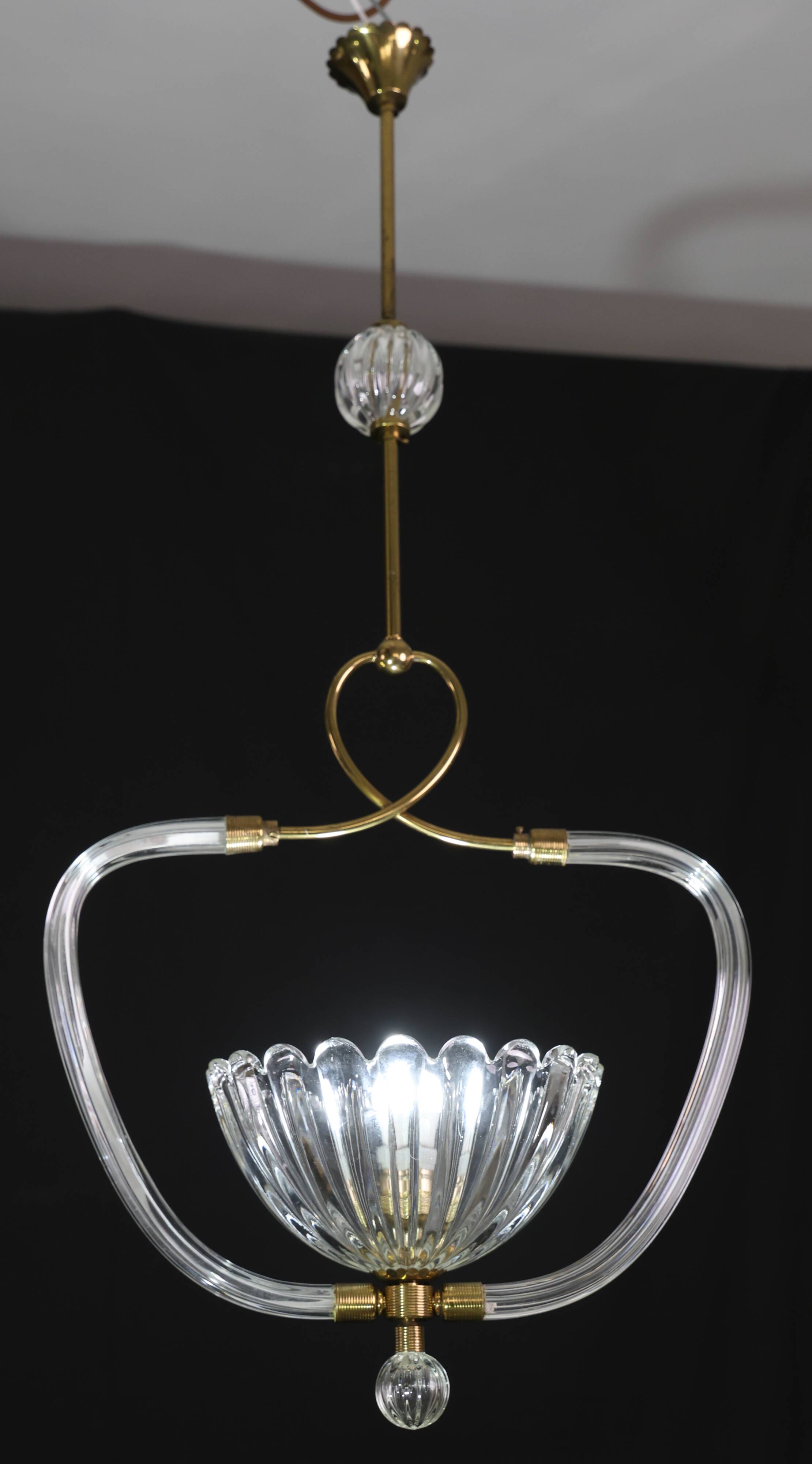 Amazing Art Decò Murano Glass Pendant Chandelier by Ercole Barovier, 1940s