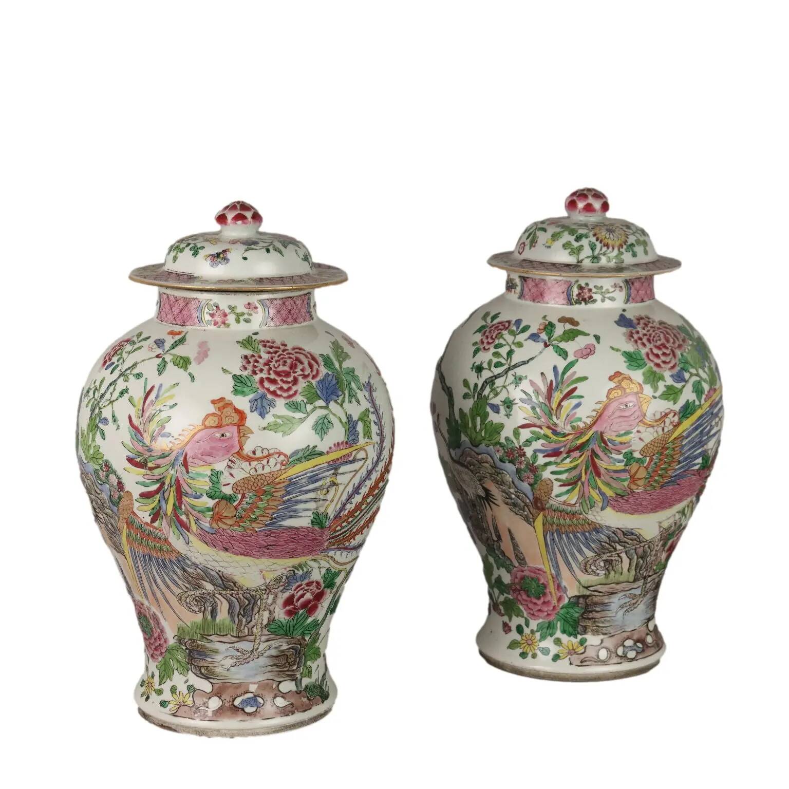 Antique vases in the style of Edmè Sanson in porcelain, France, 19th-20th century.