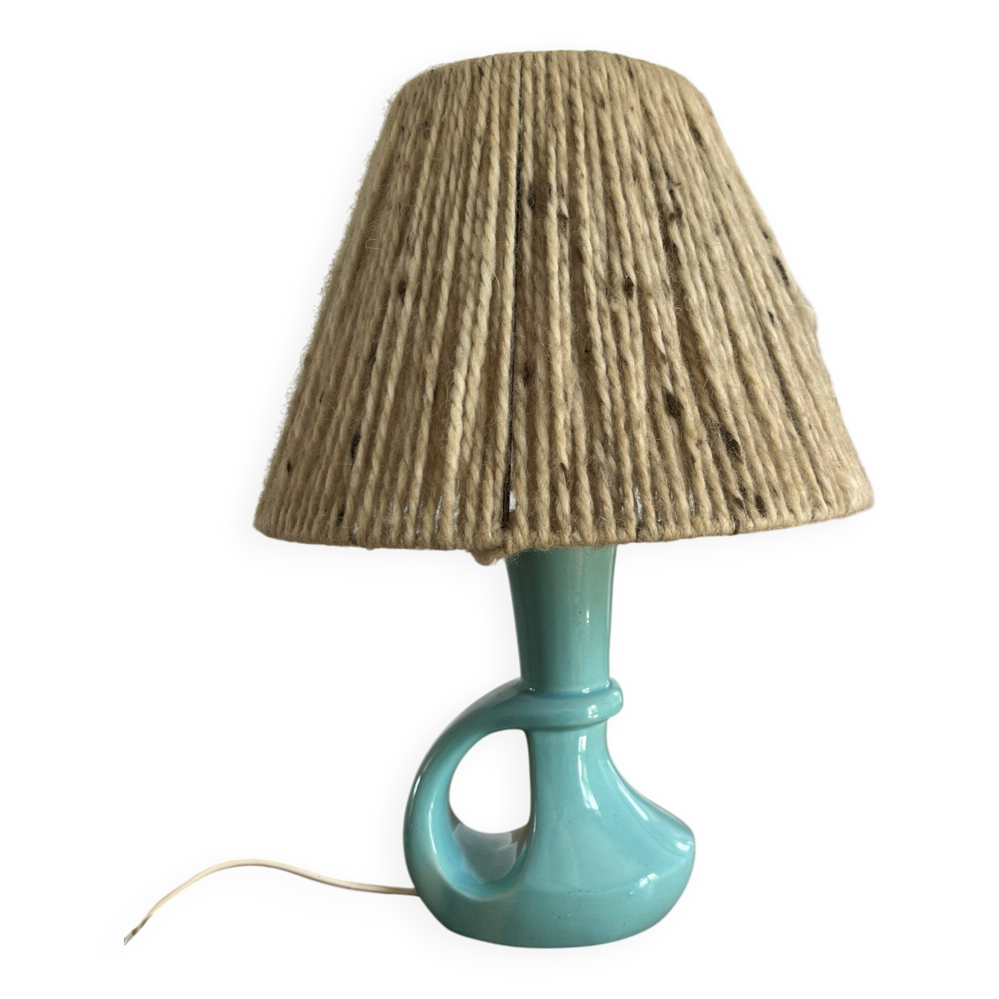 1950s ceramic and wool lamp made in France