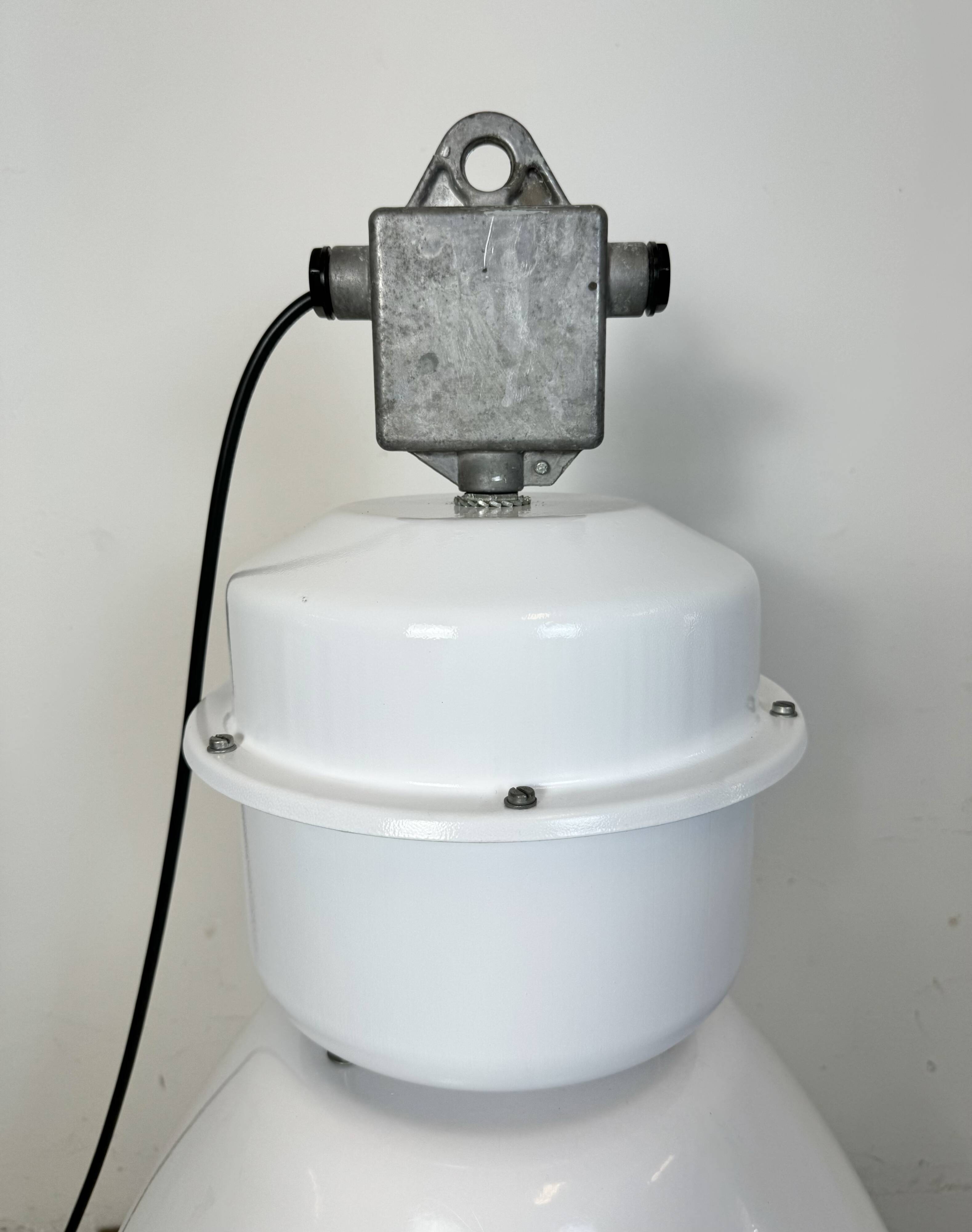 Large White Enamel Industrial Factory Lamp with Glass Cover, 1990s