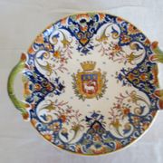 Petit plat avec anses en faience ,décor rouen