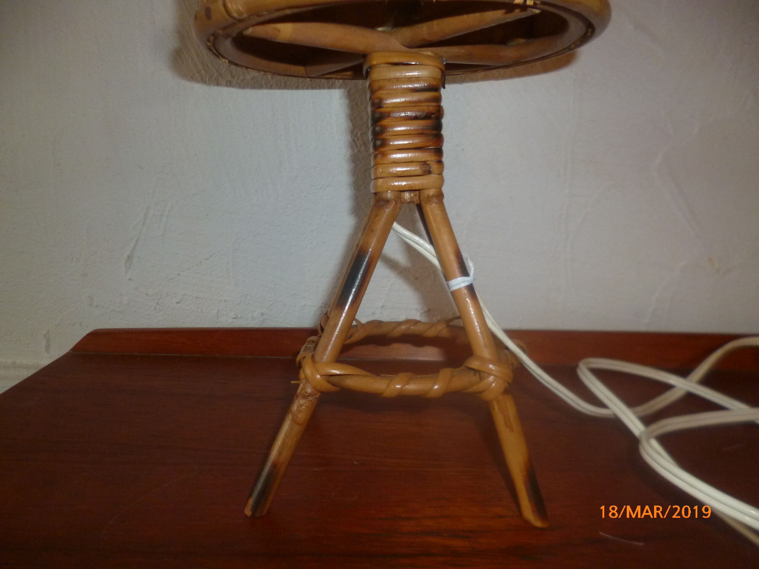 Wicker rattan bedside lamp 1960