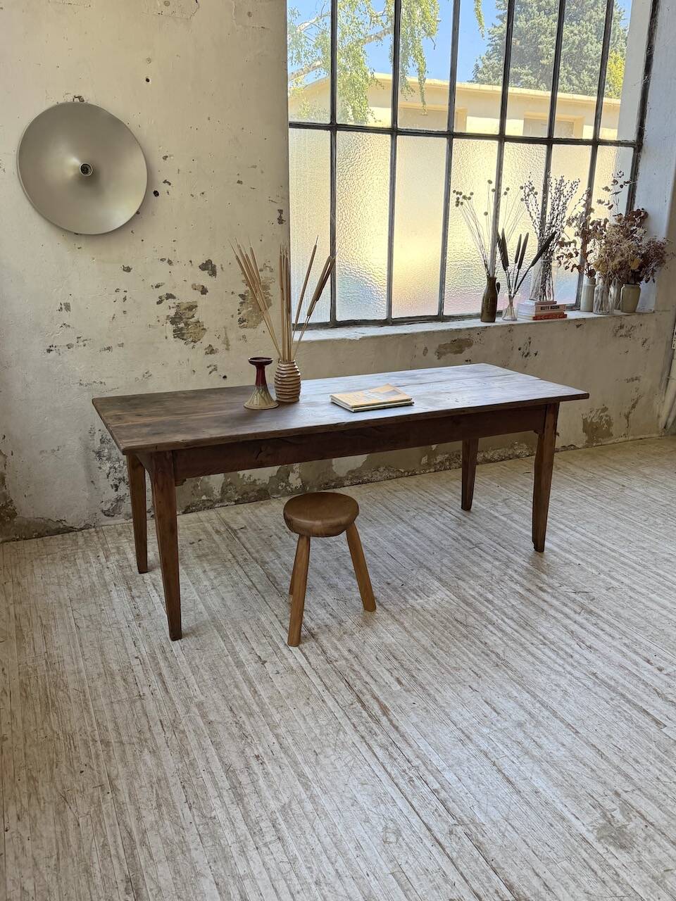 1950s oak farmhouse table with spindle legs