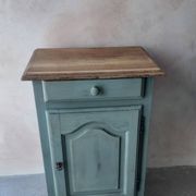Small vintage side table in sage green patina and solid wood.