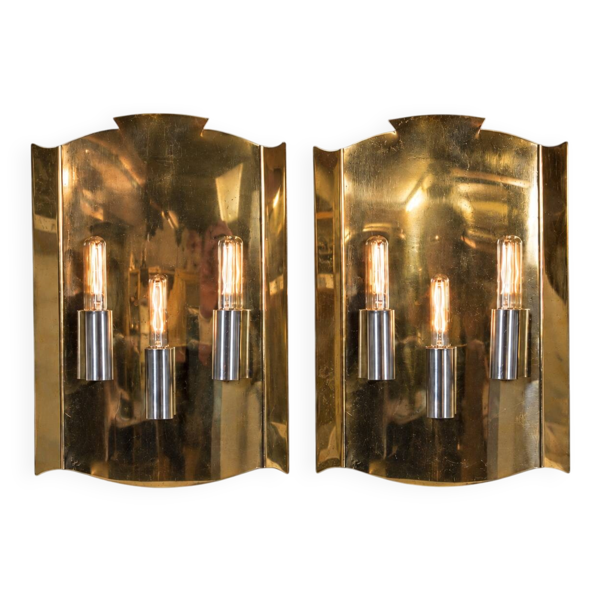 Pair of Scandinavian wall sconces in brass, circa 1930.