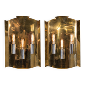 Pair of Scandinavian wall sconces in brass, circa 1930.