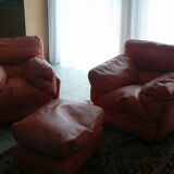 SET 2 ARMCHAIRS AND 1 POLTRONA FRAU VINTAGE POUF