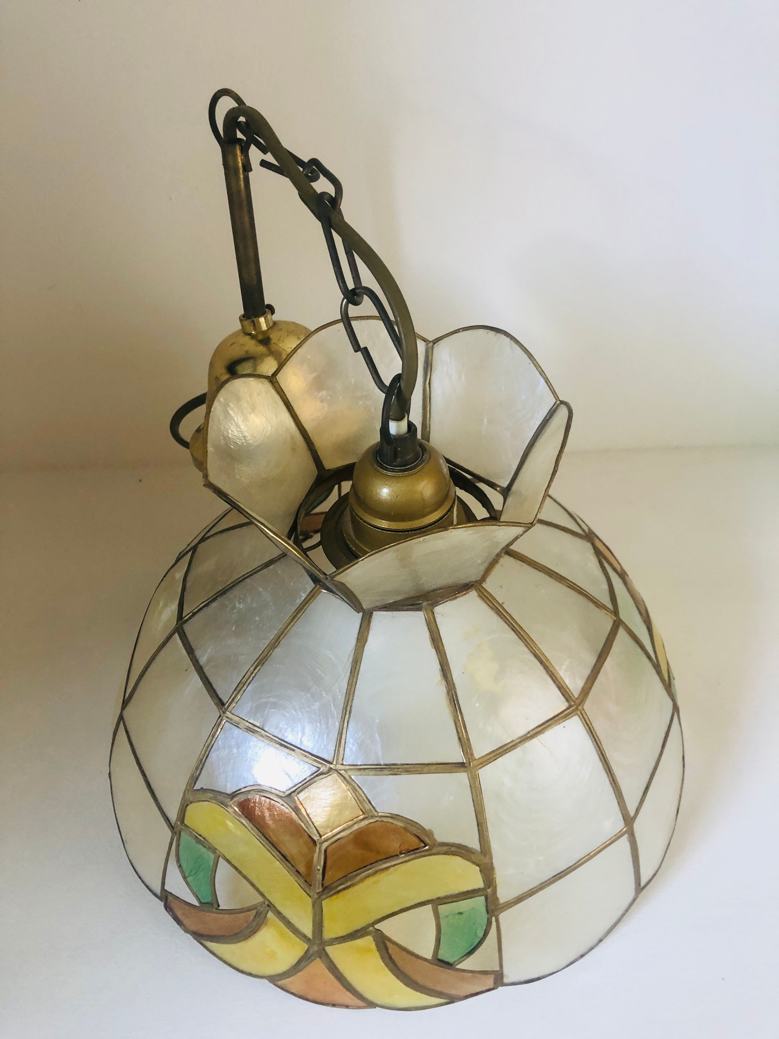 Suspension luminaire nacre et laiton