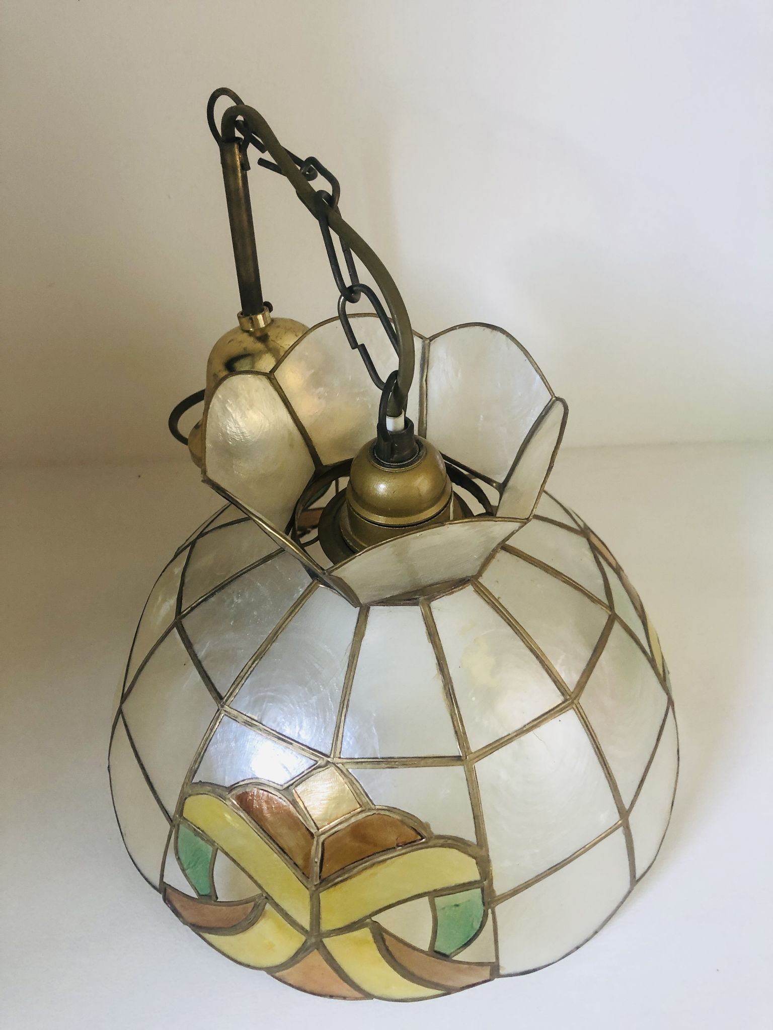 Suspension luminaire mother-of-pearl and brass