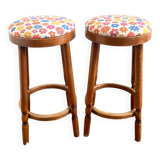 Pair of vintage wooden stools - vintage flower
