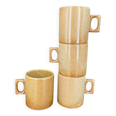4 speckled beige graphic square-handle stoneware mugs