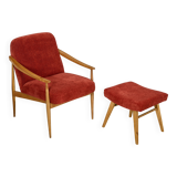 Fauteuil vintage avec repose-pieds Tchécoslovaquie années 1960