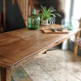 Solid oak farmhouse table with two-plank top
