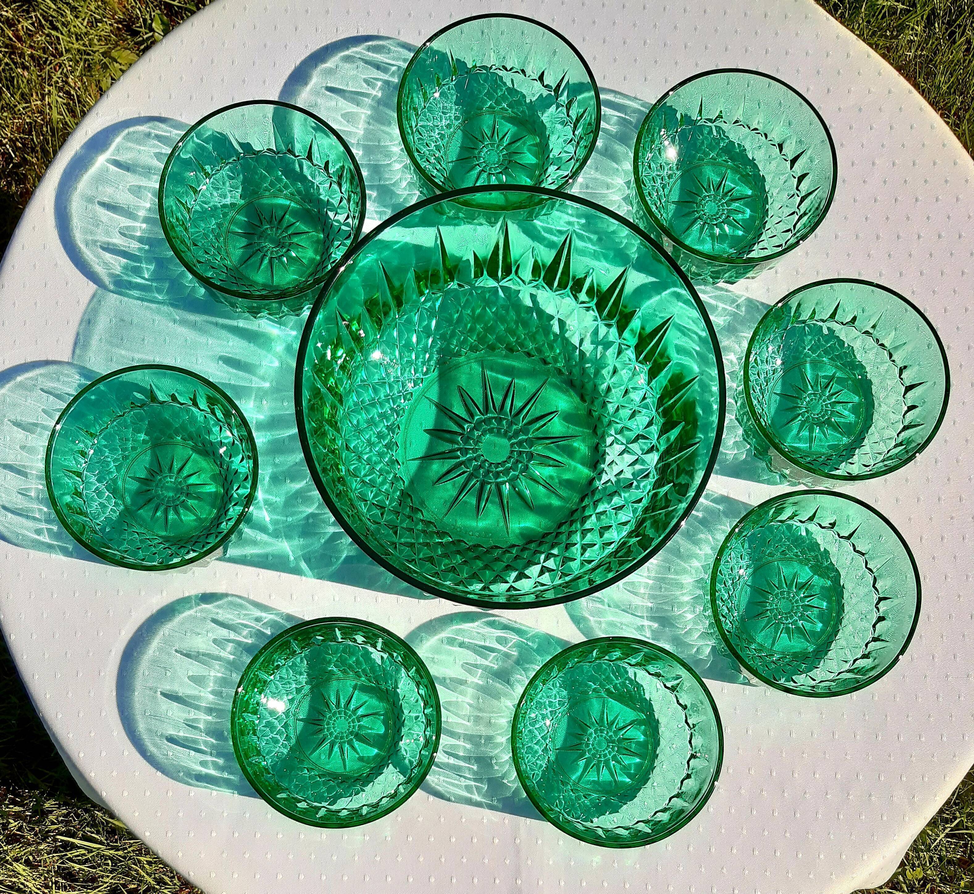 Arcoroc green glass dessert service