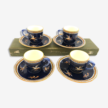 4 tasses café bleu Gien Renaissance