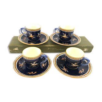 4 tasses café bleu Gien Renaissance