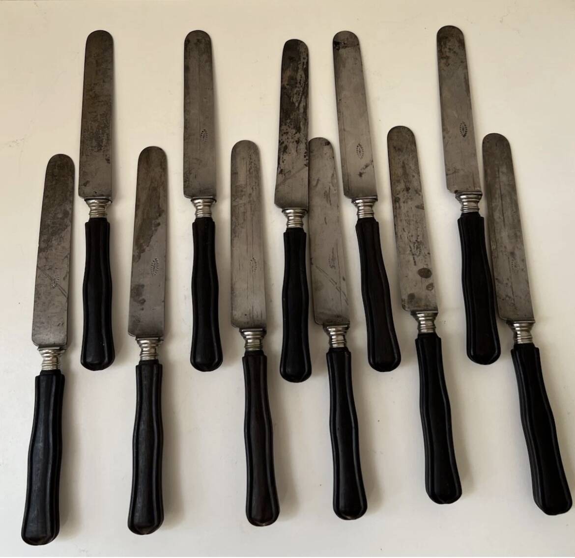 Set of 11 blackened wood table knives Napoleon III XIX