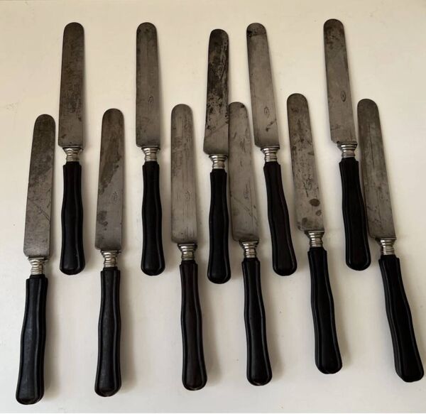 Ensemble de 11 couteaux de table bois noirci Napoléon III XIX