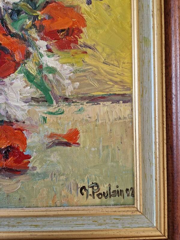 Michel Poulain (Born in 1932) - Oil on canvas - Bouquet of flowers