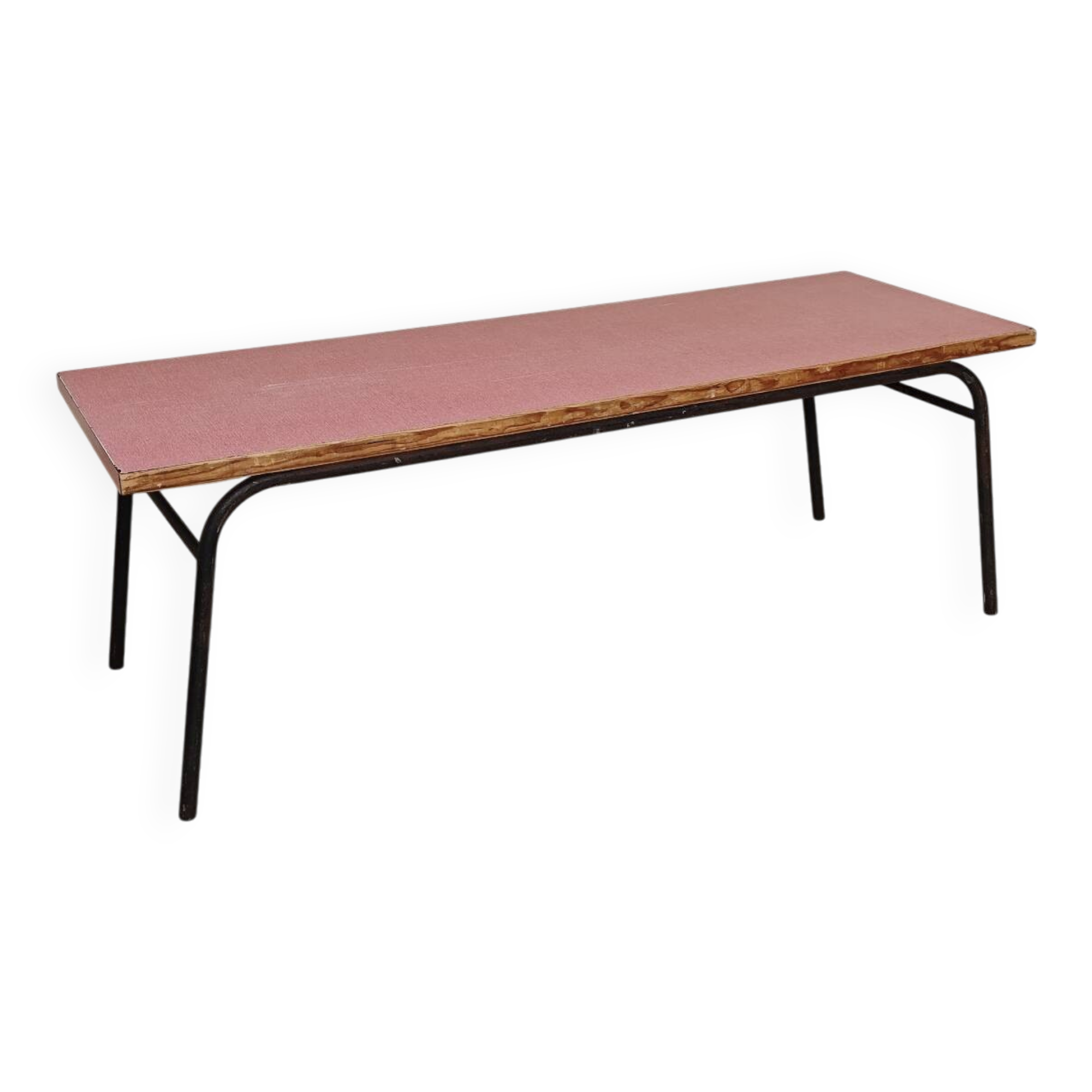 Large canteen table in pink formica and metal.