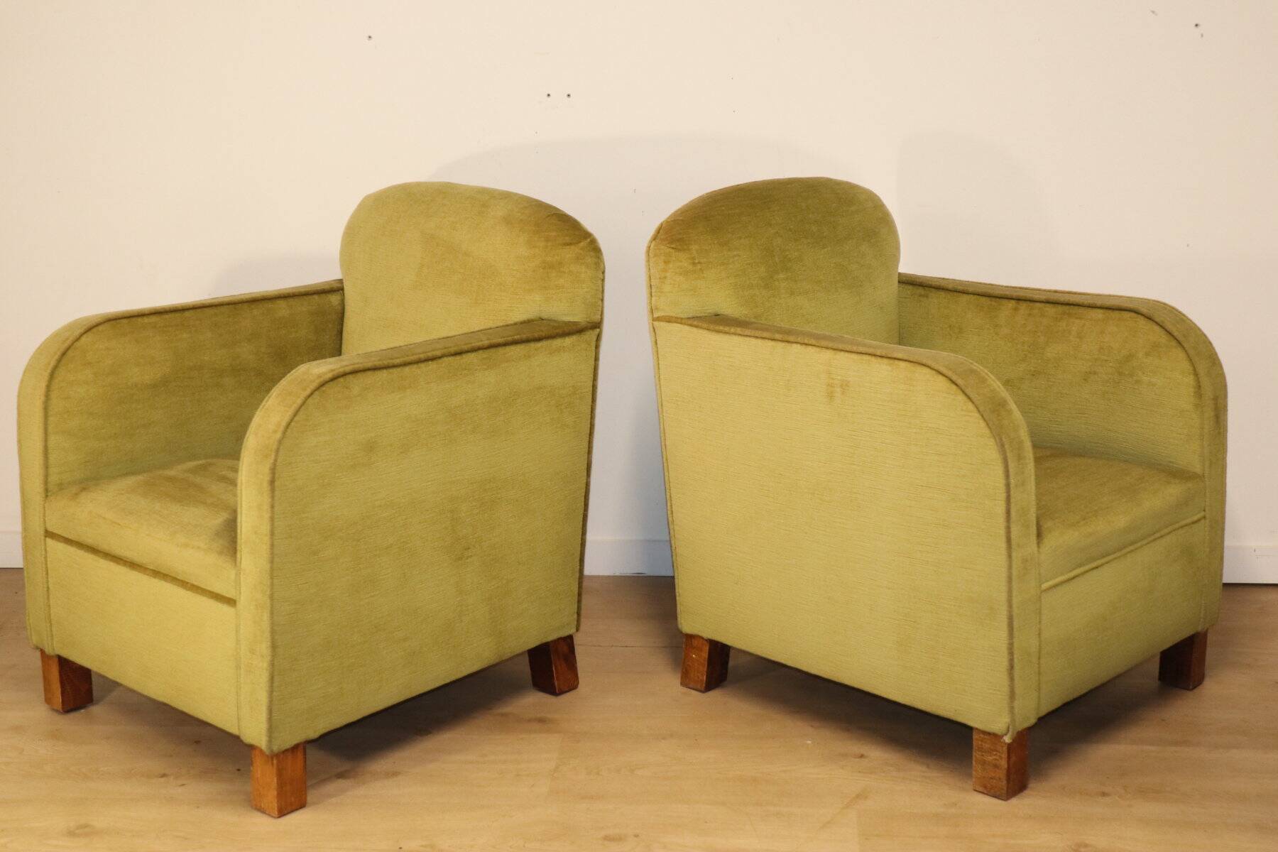 Pair of vintage velvet armchairs with footrest - 1950s