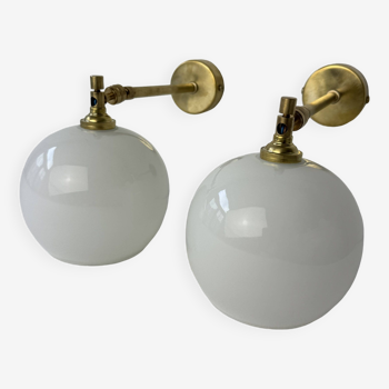PAIR OF OLD VINTAGE OPALINE AND BRASS Sconces