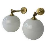 PAIR OF OLD VINTAGE OPALINE AND BRASS Sconces
