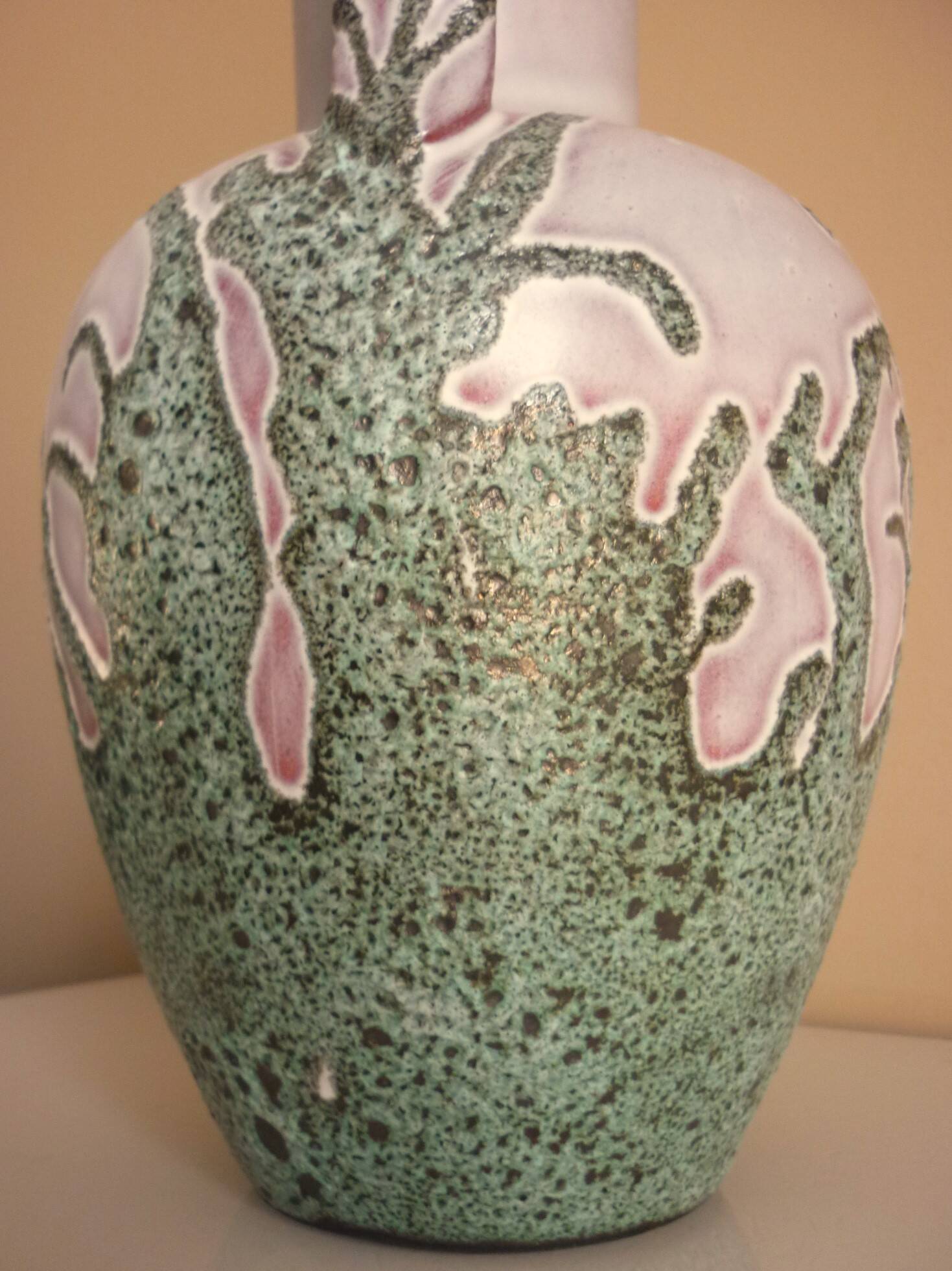 Large vase in glazed ceramic and "fat lava", signed Bruno Dose, design from the 50s/60s